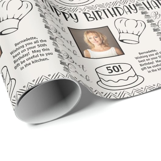 Foto Naam Leeftijd Tekst Beste Kok Verjaardag Cadeaupapier (Rol Hoek)