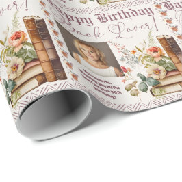 Foto Naam Leeftijd Tekst Boek Liefhebber Waterverf Cadeaupapier