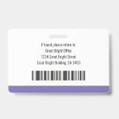 Foto Naam Logo Bar Code Paars en Wit Werknemer Badge (Achterkant)