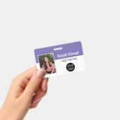 Foto Naam Logo Bar Code Paars en Wit Werknemer Badge (Handheld)