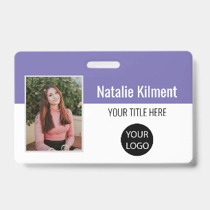 Foto Naam Logo Bar Code Paars en Wit Werknemer Badge
