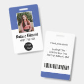 Foto naam logo barcode werknemer blauw en wit badge (Voor- en achterkant)
