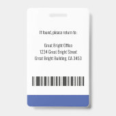 Foto naam logo barcode werknemer blauw en wit badge (Achterkant)