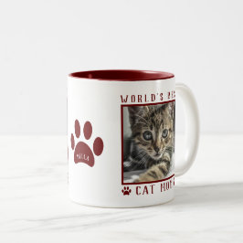 Foto naam pootafdrukken donkerrood Moeder der katt Tweekleurige Koffiemok