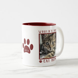 Foto naam pootafdrukken donkerrood Moeder der katt Tweekleurige Koffiemok