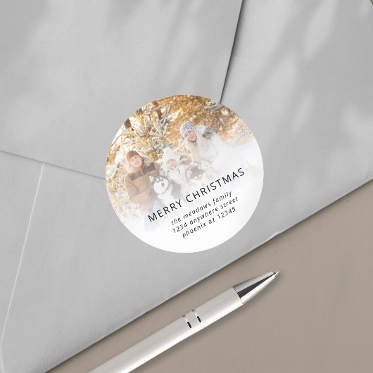 Foto Naam Retouradres Vrolijk Kerstfeest Ronde Sticker