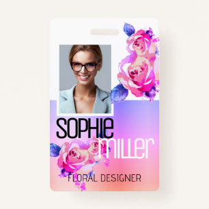 Foto Naam Sjabloon Rainbow Ombre Flowers Rozen Badge