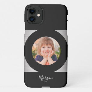 Foto/naam van uw kind, Blk Circle Silver, zwart iPhone 11 Hoesje