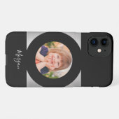 Foto/naam van uw kind, Blk Circle Silver, zwart iPhone Hoesje (Achterkant horizontaal)