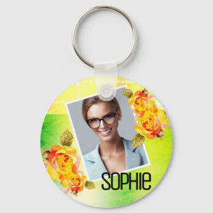 Foto Naam Waterverf Bloemen Groene Bloemen Rozen Sleutelhanger