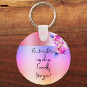 Foto Naam Waterverf Bloemen Roze Bloemen Rozen Sleutelhanger (Achterkant)