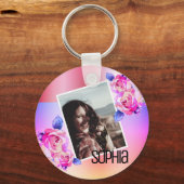 Foto Naam Waterverf Bloemen Roze Bloemen Rozen Sleutelhanger (Voorkant)