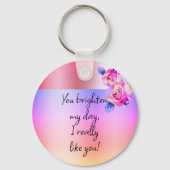 Foto Naam Waterverf Bloemen Roze Bloemen Rozen Sleutelhanger (Achterkant)