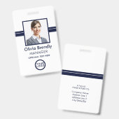 Foto Naam Werknemer ID-badge | Navy Wit Badge (Voor- en achterkant)