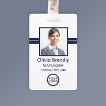 Foto Naam Werknemer ID-badge | Navy Wit