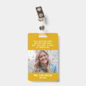 Foto naamkaart leuke gele juf badge (Achterkant met clip)