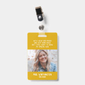 Foto naamkaart leuke gele juf badge (Voorzijde met clip)