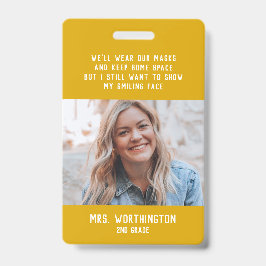 Foto naamkaart leuke gele juf badge