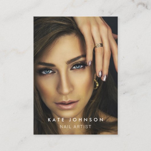 Foto: Nail Artist Salon QR Code Social Media Black Visitekaartje (Voorkant)