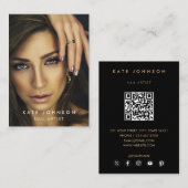 Foto: Nail Artist Salon QR Code Social Media Black Visitekaartje (Voorkant / Achterkant)