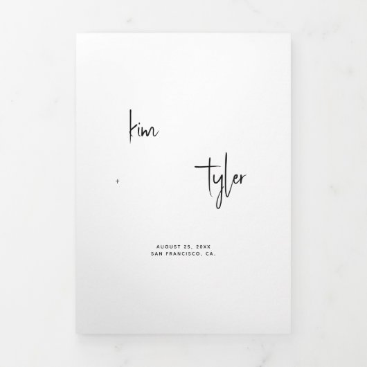 Foto namen script bruiloft RSVP details QR code Drieluik Uitnodiging (Cover)