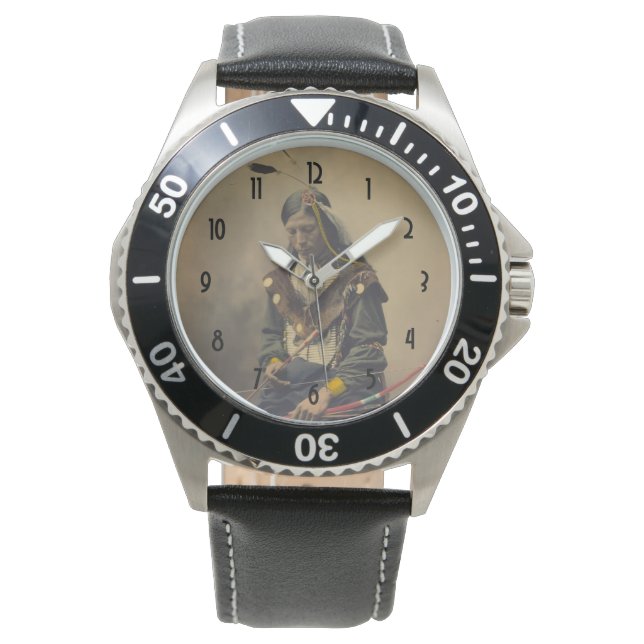  Foto Native American Lakota Indian Chief Horloge (Voorkant)