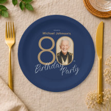 Foto Navy Blauwe Gouden Elegante 80ste Verjaardag 