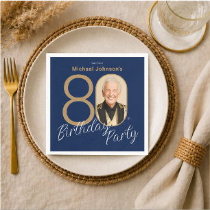 Foto Navy Blauwe Gouden Elegante Maatwerk 80ste Ve Servet