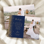 Foto Navy Blauwe Gouden Glitter Script Trouwfeest Bedankkaart