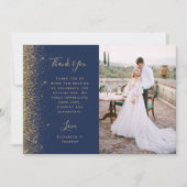Foto Navy Blauwe Gouden Glitter Script Trouwfeest Bedankkaart (Voorkant)