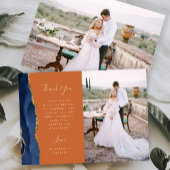 Foto Navy Blue Agaat Gold Script Rust Wedding Bedankkaart