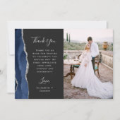 Foto Navy Blue Agaat Zilver Dark Script Wedding Bedankkaart (Voorkant)