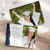 Foto Navy Blue Agate Gold Script Afstuderen Bedankkaart