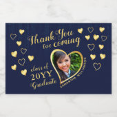 Foto Navy Blue Bedankt 2025 Afstuderen Favors Sparkling Wijnetiket (Enkel label)