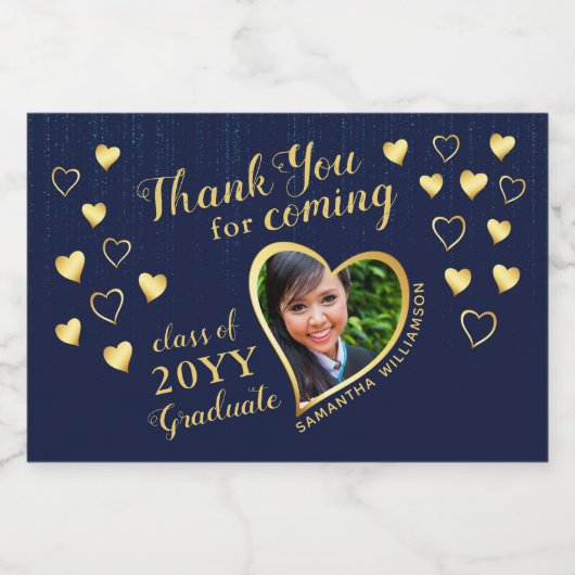 Foto Navy Blue Bedankt 2025 Afstuderen Favors Sparkling Wijnetiket (Enkel label)