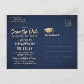 Foto Navy Blue en Gold Afstuderen Save the Date Briefkaart (Achterkant)
