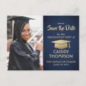 Foto Navy Blue en Gold Afstuderen Save the Date Briefkaart (Voorkant)