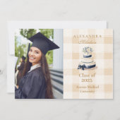 Foto Navy Blue Floral Afstuderen Aankondiging (Voorkant)