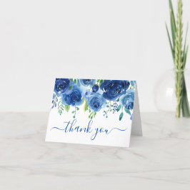 Foto Navy Blue Floral Weddenschap Hartelijk dank Bedankkaart