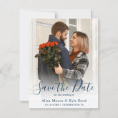 Foto Navy Blue Save the Date Aankondiging (Voorkant)