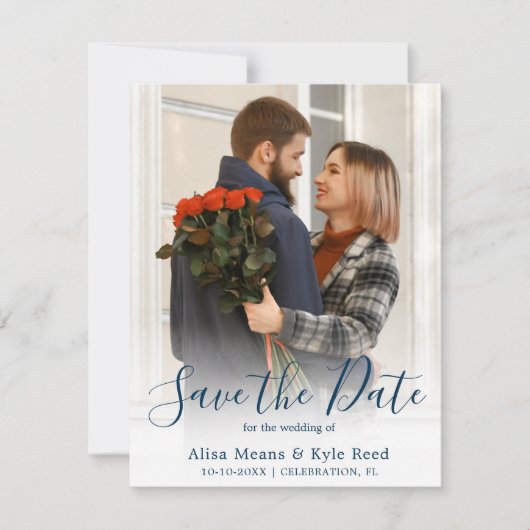 Foto Navy Blue Save the Date Aankondiging (Voorkant)