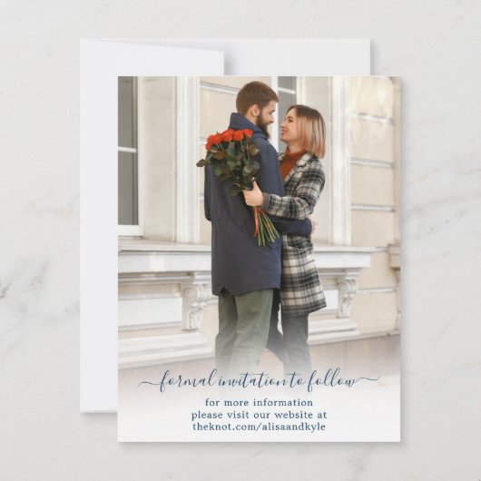 Foto Navy Blue Save the Date Aankondiging (Achterkant)