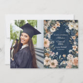Foto Navy Blue Wildflower Meadow Garden Graduation Aankondiging (Voorkant)