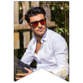 Foto Navy en Gold Art Deco Lijst Happy Birthday Vlaggetjes (Eerste vlag)