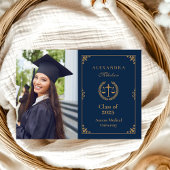 Foto Navy Gold Elegant Law School Afstuderen Aankondiging