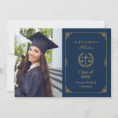 Foto Navy Gold Elegant Law School Afstuderen Aankondiging (Voorkant)