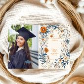 Foto Navy Sinaasappel Floral Afstuderen Aankondiging