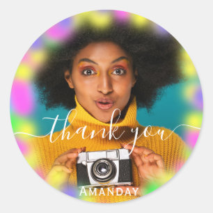 Foto: Neon Pink Party holographic Afstuderen Ronde Sticker