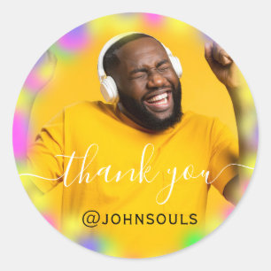 Foto Neon Yellow Holografen Singer Music DJ Ronde Sticker