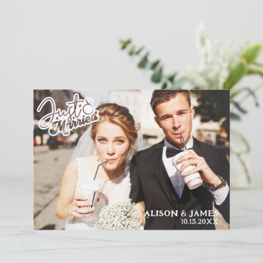 Foto Net Getrouwd Modern Schrift Hart Trouwen Aankondiging (Staand voorkant)